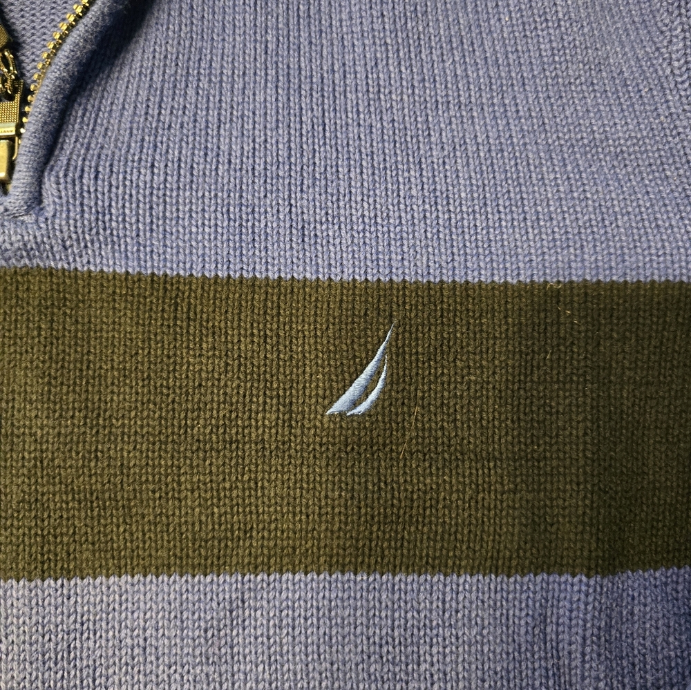 Nautica Blue and Black 1/4 Zip Mens Sweater with Ribbed Cuffs Size Large - Picture 2 of 8